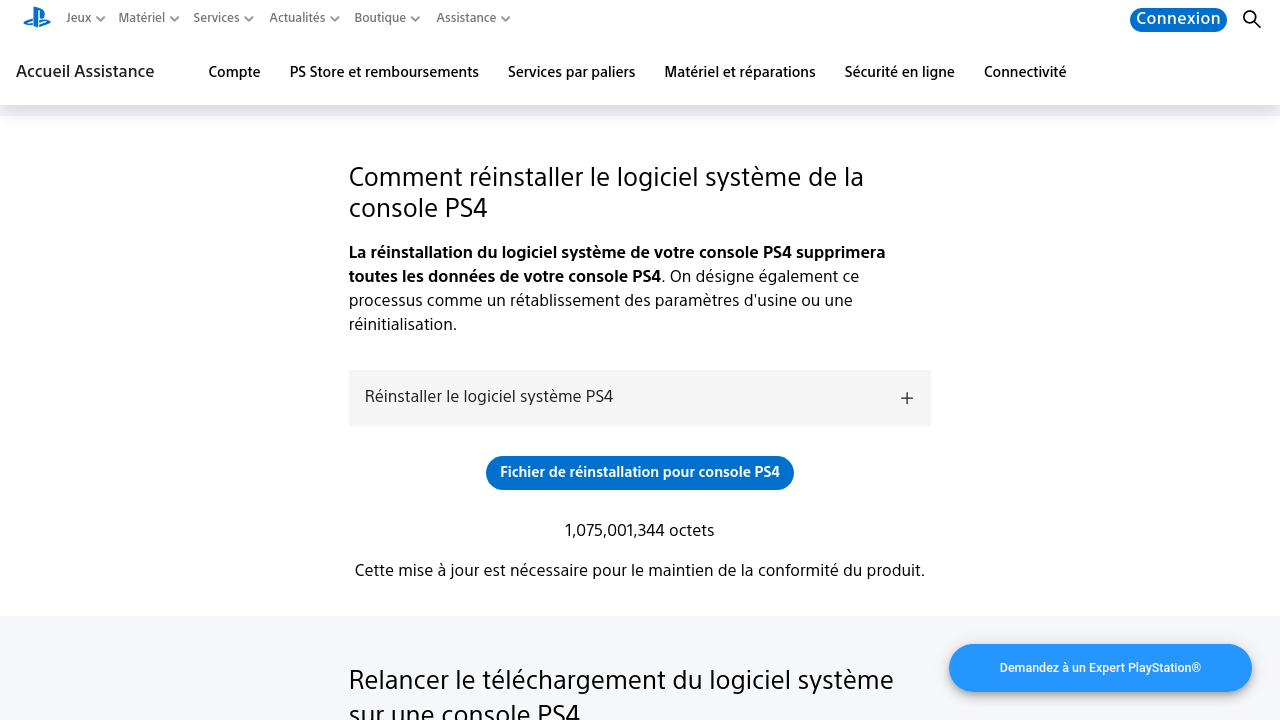 Télécharger le fichier de réinstallation
