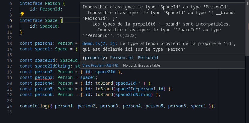 Screenshot du code et des erreurs dans Stackblitz