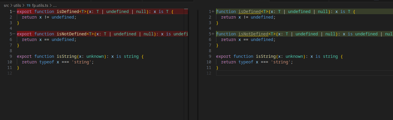Diff après suppression d'export sur des fonctions : il n'a pas supprimé les fonctions alors qu'elles sont maintenant inutiles
