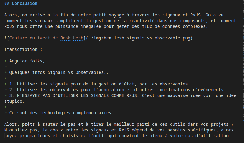 Conclusion venant de Mistral vs la conclusion finale