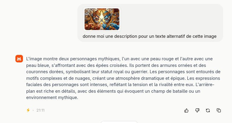 Capture d'écran de Mistral qui produit un texte alternatif pour l'image d'illustration