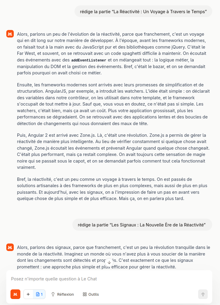 Capture d'écran de Mistral pour la génération de l'article