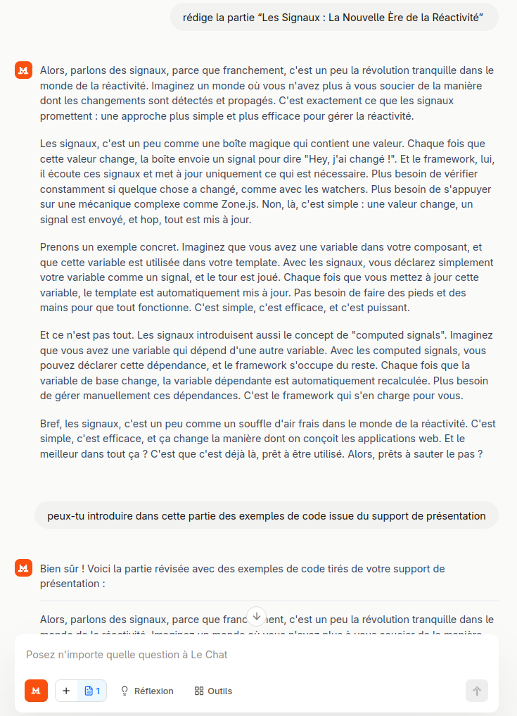 Capture d'écran de Mistral pour la génération de l'article