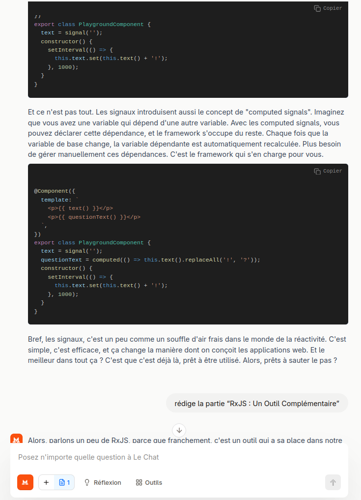 Capture d'écran de Mistral pour la génération de l'article