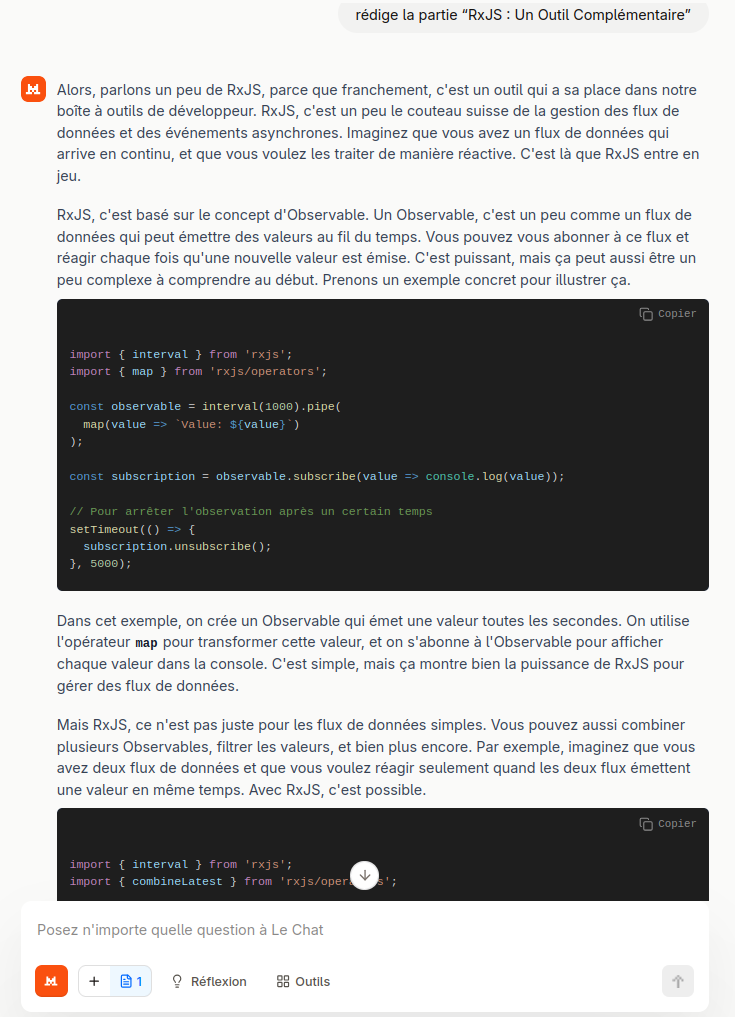 Capture d'écran de Mistral pour la génération de l'article