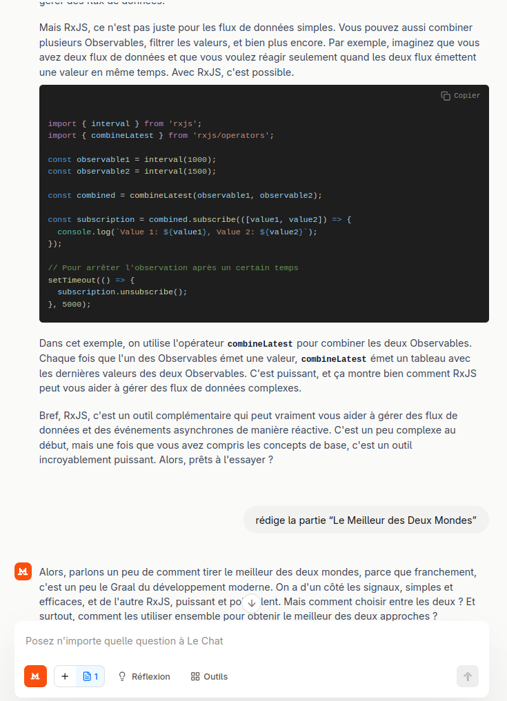 Capture d'écran de Mistral pour la génération de l'article
