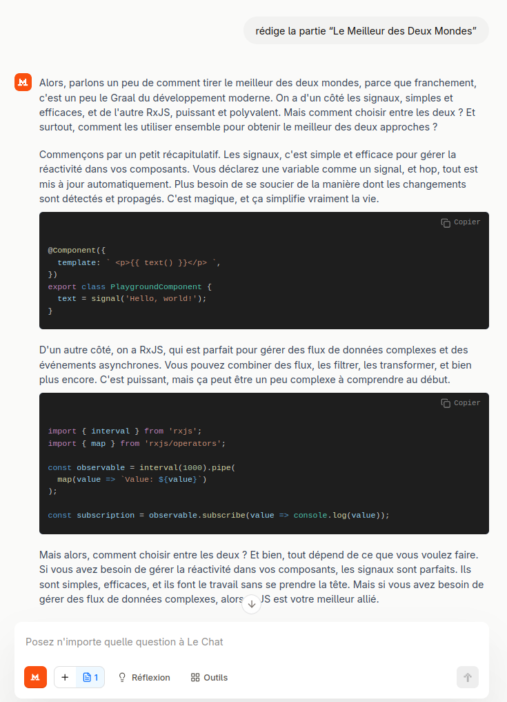 Capture d'écran de Mistral pour la génération de l'article