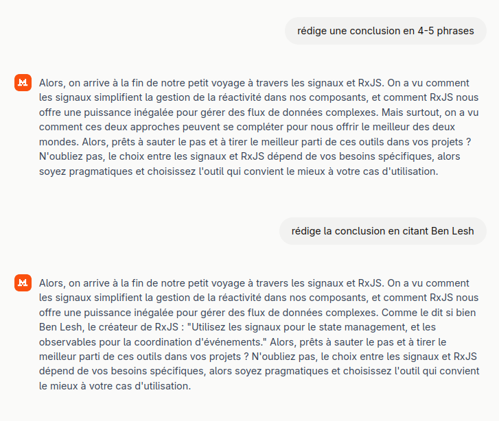 Conclusion venant de Mistral vs la conclusion finale