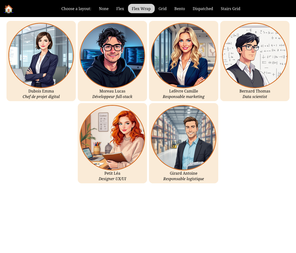 Vue de l'appli avec un layout flex wrap