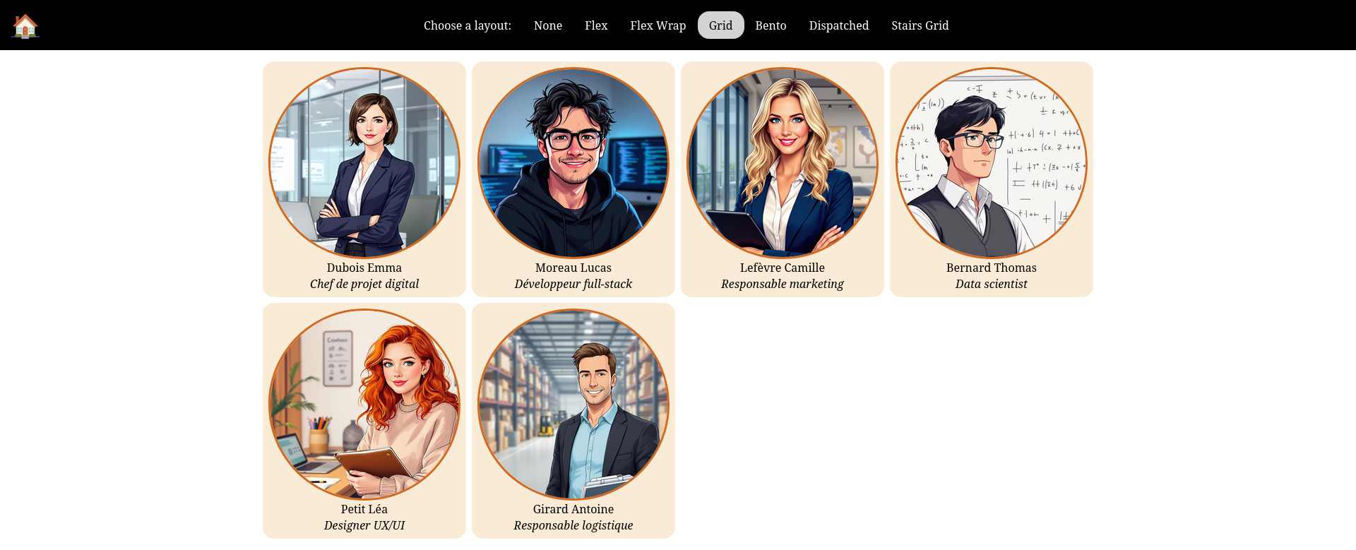 Vue de l'appli avec un layout flex grid