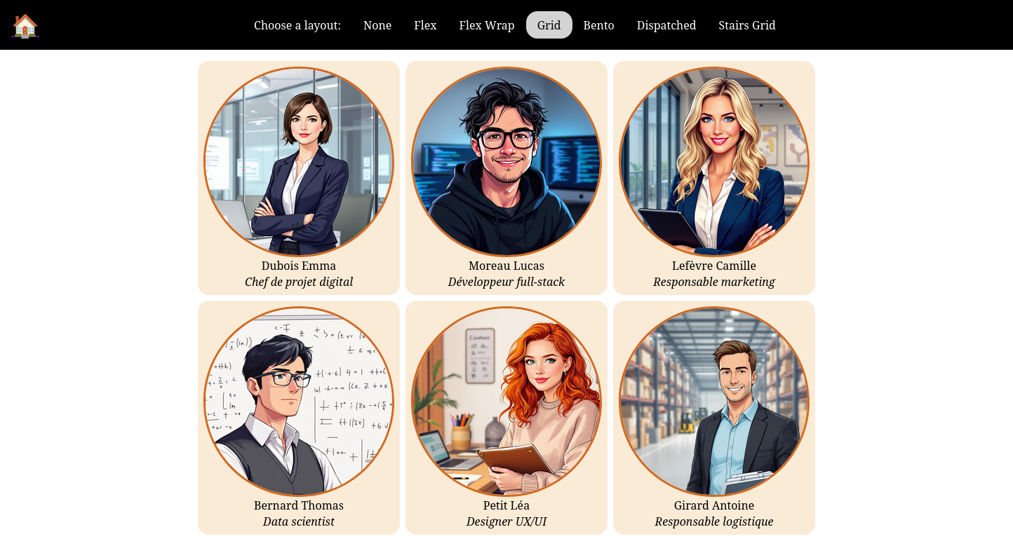 Vue de l'appli avec un layout flex grid