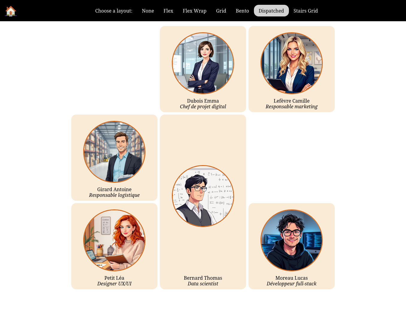 Vue de l'appli avec un layout dispatched