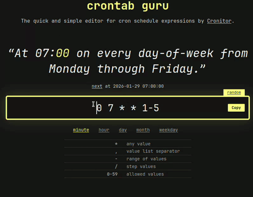 Démonstration de Crontab Guru