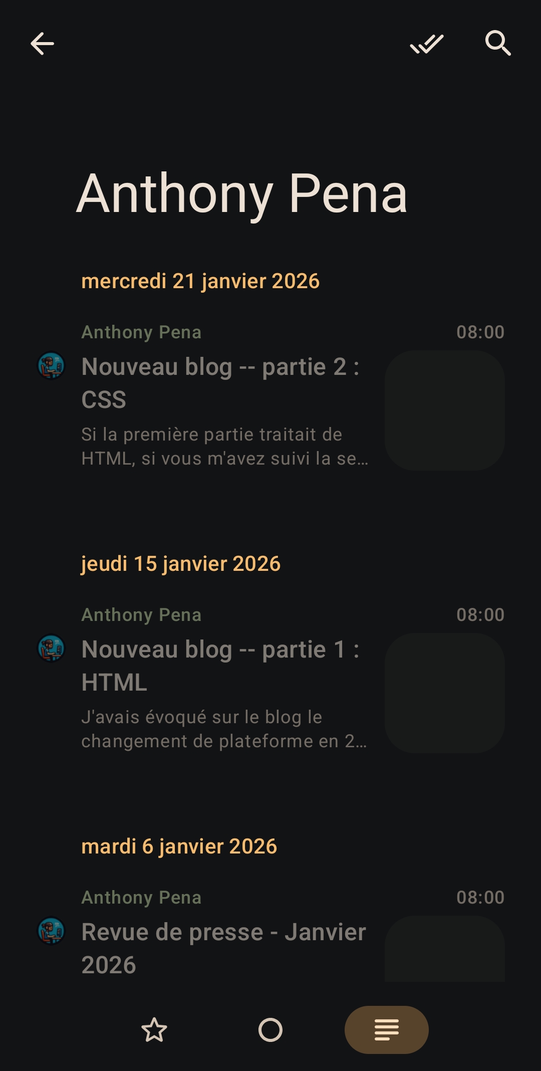 Différentes vue de Read You sur mon smartphone